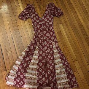 Alix Of Bohemia Burgundy and Cream Floral Maxi Dress